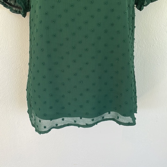 Monteau green textured dot ruffle trim tie neck blouse size medium - Picture 4 of 9